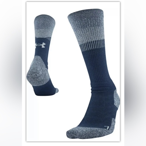 Under Armour UA Training Cushion Crew Socks 1 Pair Men’s 12-16 Blue Gray w/ Logo - Picture 4 of 11